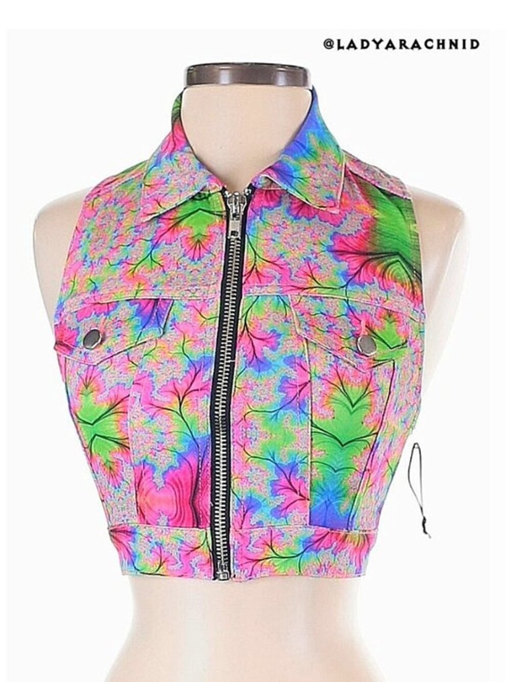LIP SERVICE 24HRS mall goth Kaleidoscope stretch twill vest size XS - Picture 3 of 9